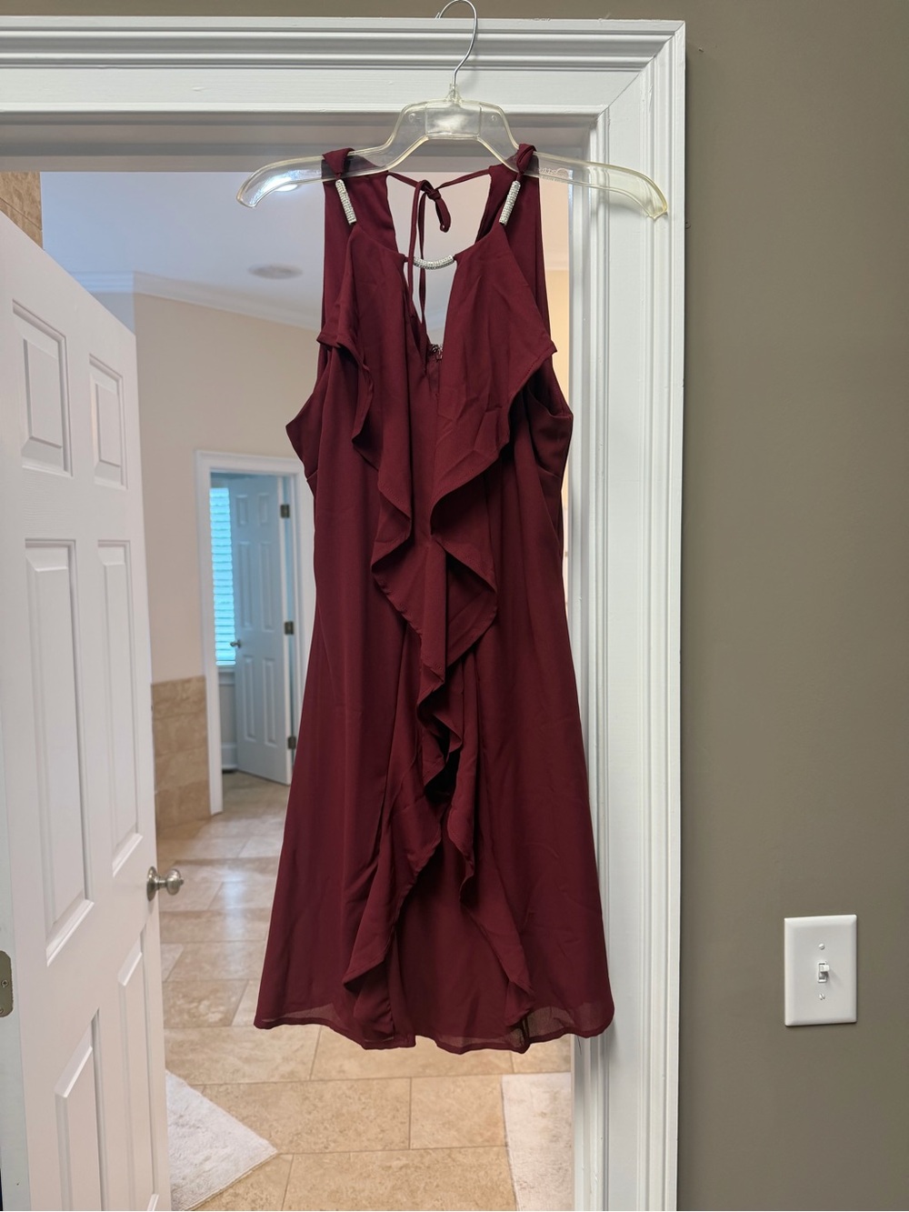 VENUS Burgundy Ruffle Front Mini Dress